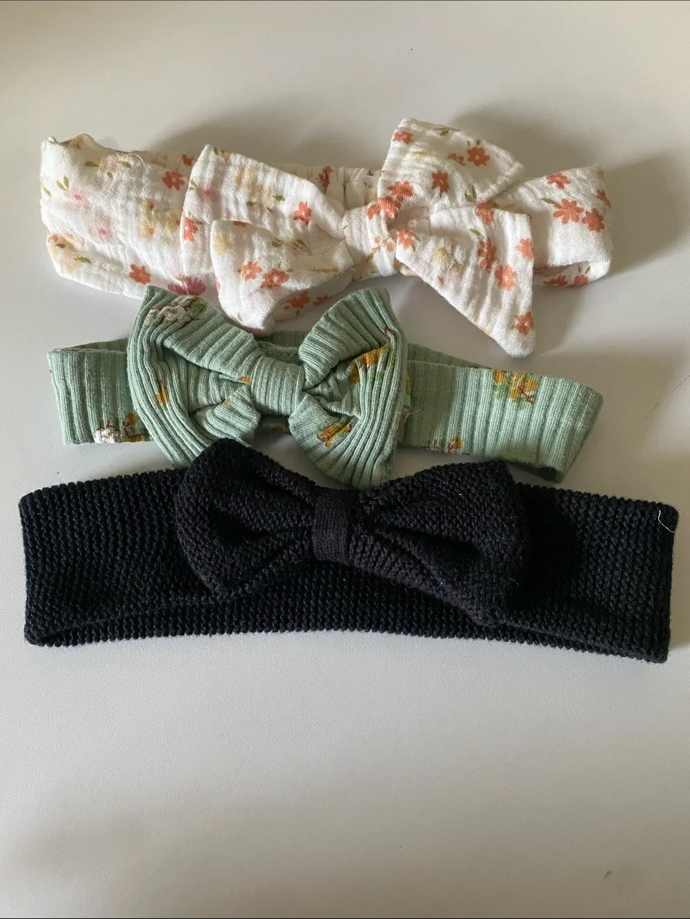 Kids Bow Headband Set - White Floral, Sage Green Floral & Black